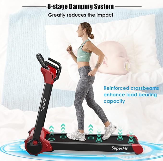 Goplus 3HP Treadmill with Desk Workstation, Superfit Foldable Treadmills for Home Office, Adjustable Height, Bluetooth Speaker, APP Control, LED Display, 25 Preset Programs, Portable Running Machine