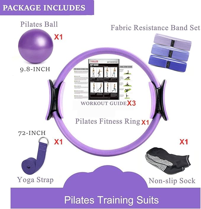 YXILEE Pilates Ring Circle Set - Workout at Home Workout Equipment Women - Booty Bands Stretching Equipment Pilates Mini Exercise Ball for Legs Arms and Thighs