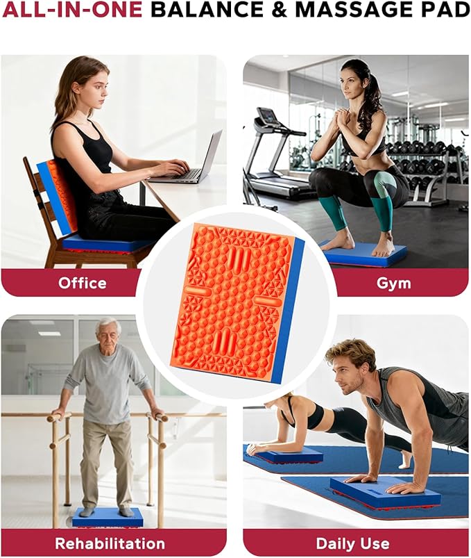 HAPBEAR Exercise Balance Pad - 15"x12" Non-Slip Textured Foam Balance Pad with 2-in-1 Stability & Massage - 2.2" Thick TPE Layer with Soft Cushioning + EVA Massage Layer for Physical Therapy, Core Training & Massage