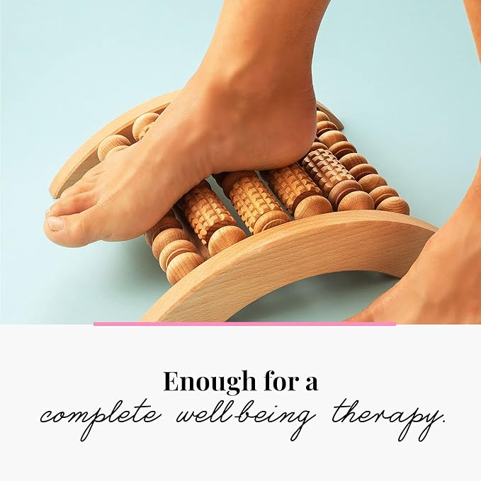 Tuuli Accessories - Wooden Foot Massager, Grooved Muscle Roller, Helps Ease Muscle Tension and Improve Blood Circulation, Natural Wood Therapy Massage Tools, 29 x 24.5 cm