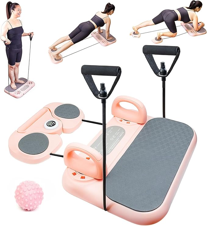 Multifunctional 5-in-1 Pilates Board – Ab Core Trainer with Push-Up Handles, Resistance Bands, Core Slider Pads, Massage Ball, Portable and Foldable Home Gym Fitness Equipment