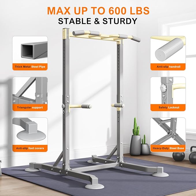 Multi-function Pull Up Station, Portable Workout Equipment with Pull Up Bar and Dip Station for Home Gym, Support 600lbs