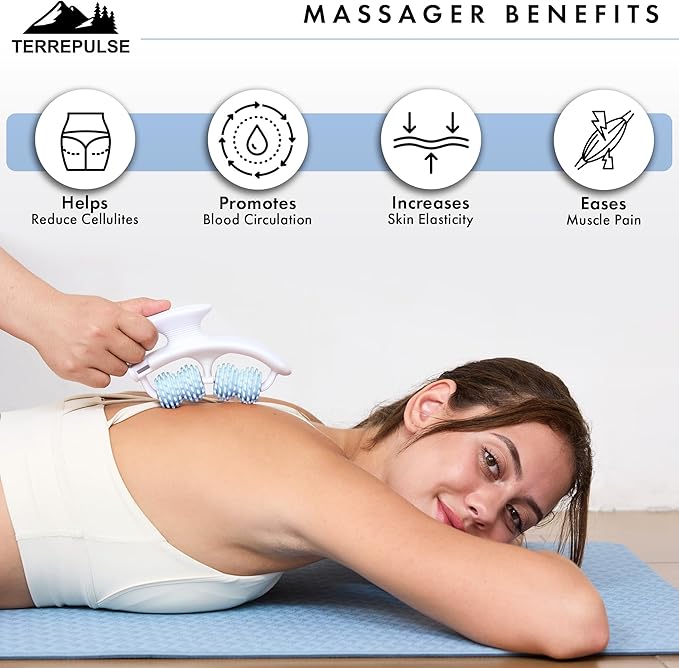Anti Cellulite Roller & Lymphatic Drainage Massager | Deep Tissue Fascia Blaster & Muscle Roller | Tool for Sore Arms, Legs, Shoulders, Stomach & Buttocks (Blue)
