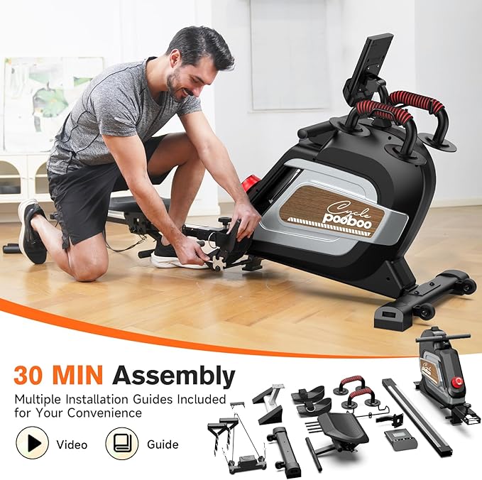 pooboo Rowing Machine for Home, Max 360 LBS Magnetic Rower with APP and LCD Monitor, Tablet Holder, Upgraded Rowing Machines with Comfortable Seat Cushion