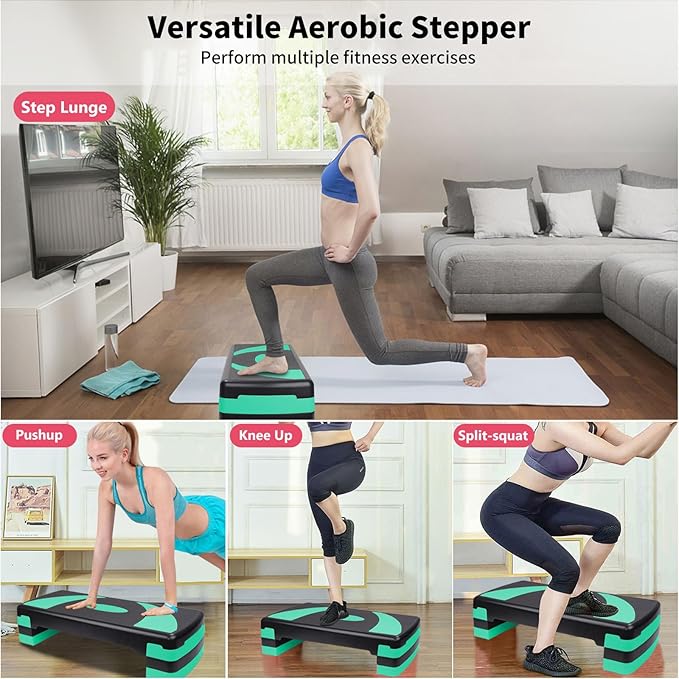 Aerobic Step Platform Exercise Step with 3 levels Adjustable Height Non-Slip Exercise Stepper for Cardio, Strength, and Fitness Workouts at Home or Gym
