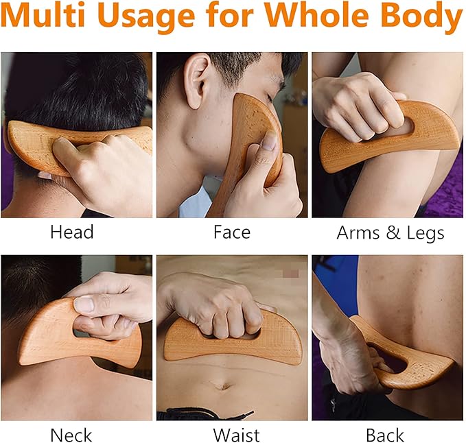 FKYzixeh Lymphatic Drainage Massager, Wooden Gua Sha Tool for Body, Manual Massage Scraper for Anti Cellulite and Relieve Muscle Fatigue, Body Gua Sha Paddle (Style A)