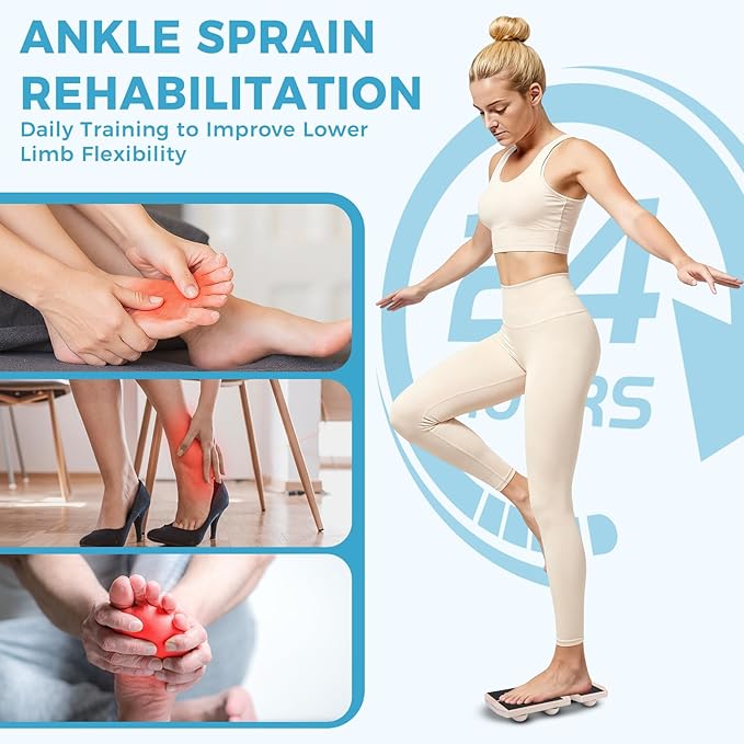 Ankle Balance Board, Non-Slip Strengthener Wood Wobble Board for Sprained, Posture Correction - Home Stability Exercises Balance Board