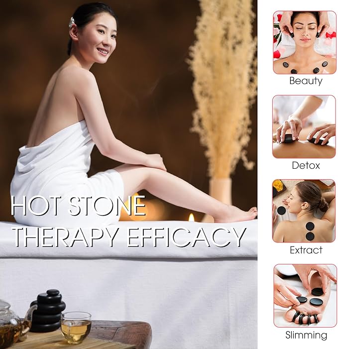 Maxdee Massage Stones Essential Hot Stones for Massage, 6 Large Hot Stones Massage Kit Hot Rocks Massage Stones for Professional or Home Spa, Foot Heater, Relaxing, Healing, Pain Relief, 2.4"*3.14"