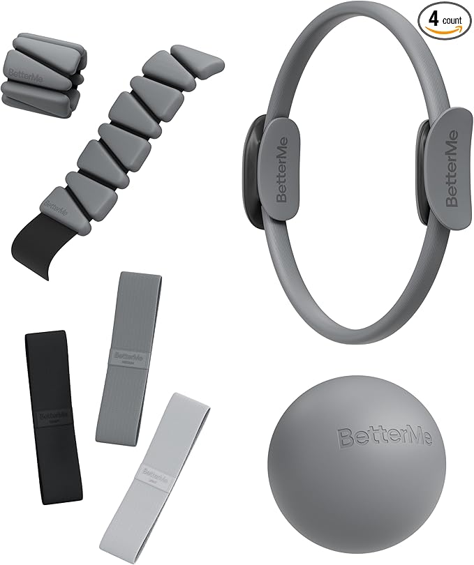 BetterMe Bubble Butt Kit – Pilates Ring, Weight Bands, Soft Ball & Loop Bands – Glute Training Pilates Kit for Women – Home Workout Pilates Equipment Set
