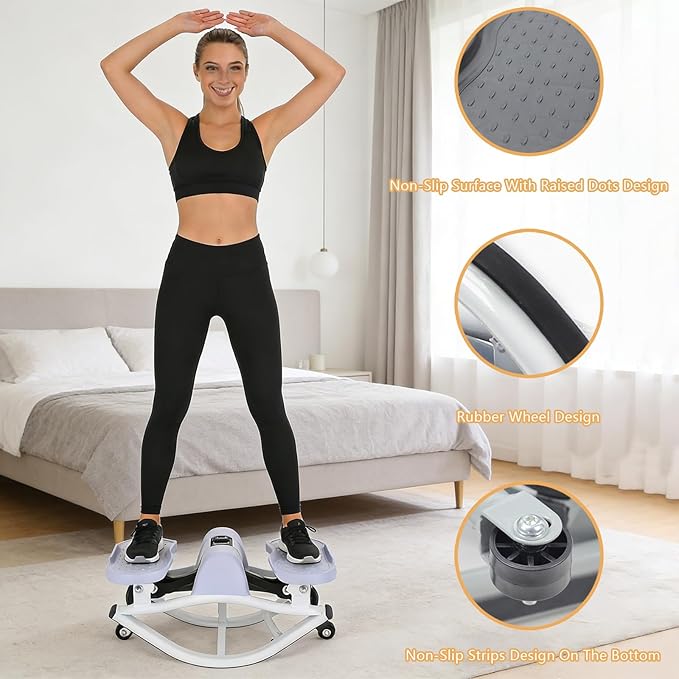 Rock Stepper Side to Side Step Fitness Machines Features A Digital Display, Resistance Bands, and A Floor Mat, Suitable for Home and Office Fitness