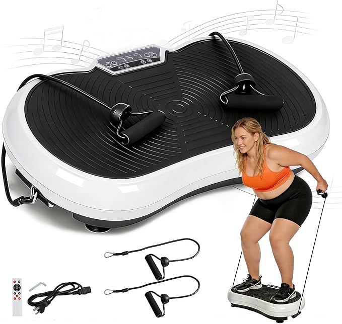 SUPER DEAL Pro Vibration Plate Exercise Machine - Whole Body Workout Vibration Fitness Platform Fit Massage Workout Trainer w/Loop Bands + Bluetooth + Remote, 99 Levels