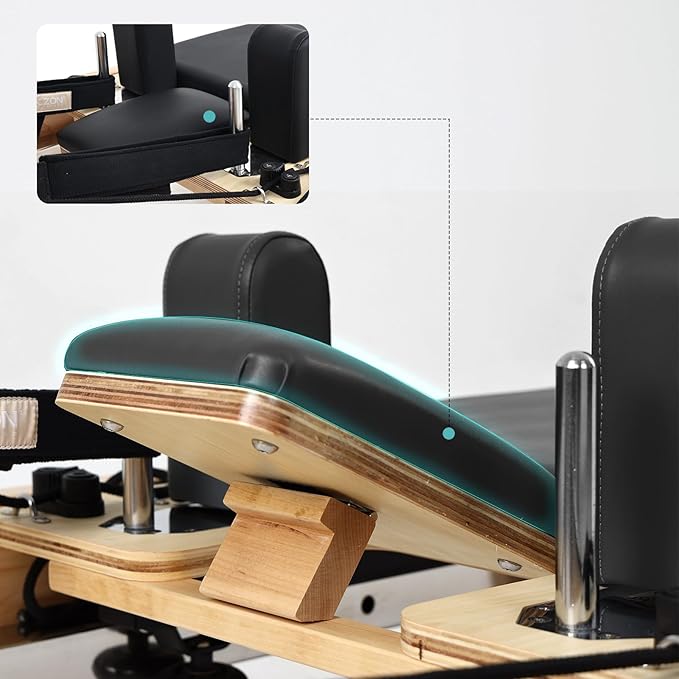 Pilates Reformer, Pilates Reformer Machine, Pilates Equipment for Home and Studio, Black Ultrafine Leather, Adjustable Resistance System