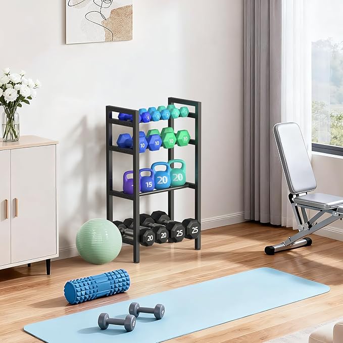 4 Tier Dumbbell Rack,Adjustable Weight Rack for Home Gym,Heavy Duty Weight Stand,800LBS Capacity Kettlebells Storage,Workout Equipment Organizer (Rack Only)