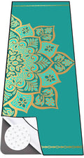 Colorful Star Yoga Towel with Corner Pockets, Non Slip Grip Dots Sweat Absorbent Hot Yoga Mat Towels, Yoga Blankets with Travel Bag, Mat Cover for Workout, Gym, Fitness - 70"x26", Turquoise Mandala