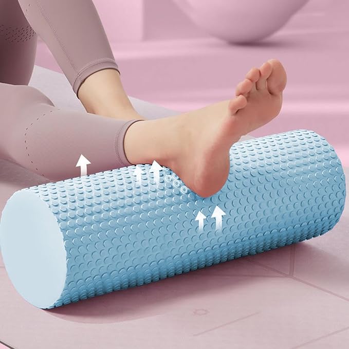 Foam Yoga Column - Solid Massage Roller - Foam Rollers for Muscle Massage for Barre and Fitness - Slimming and Muscle Recovery Tool - for Home, Gym, and Travel (Blue)