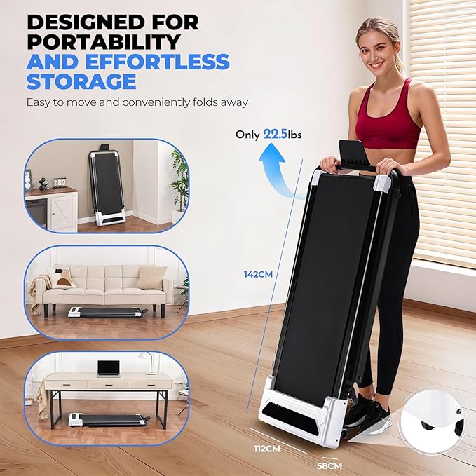GORISE Walking Pad Treadmill with Adjustable Height Handle Bar and Incline, 3HP Quiet Foldable Under Desk Treadmill, Portable Treadmills for Home 350LBS with Remote Control LED Display