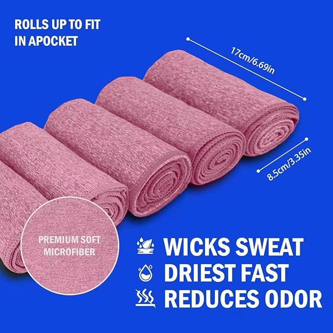 Microfiber Quick Dry Gym Towel, Silver ION Odor-Free Absorbent Fiber, Fast Drying, Men & Women Workout Gear for Body Sweat, Working Out, Towels (Pink, 5Pack - 16 * 27Inch)