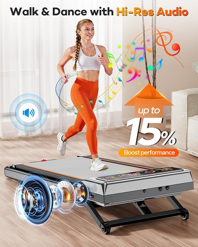 Walking Pad with 15% 12-Level Auto Incline & Handle Bar, Trisomy 3.5HP Foldable Under Desk Treadmill, 450 LBS Capacity Treadmills for Home Hiking with UI Screen, Bluetooth Speaker, Remote, RGB Light