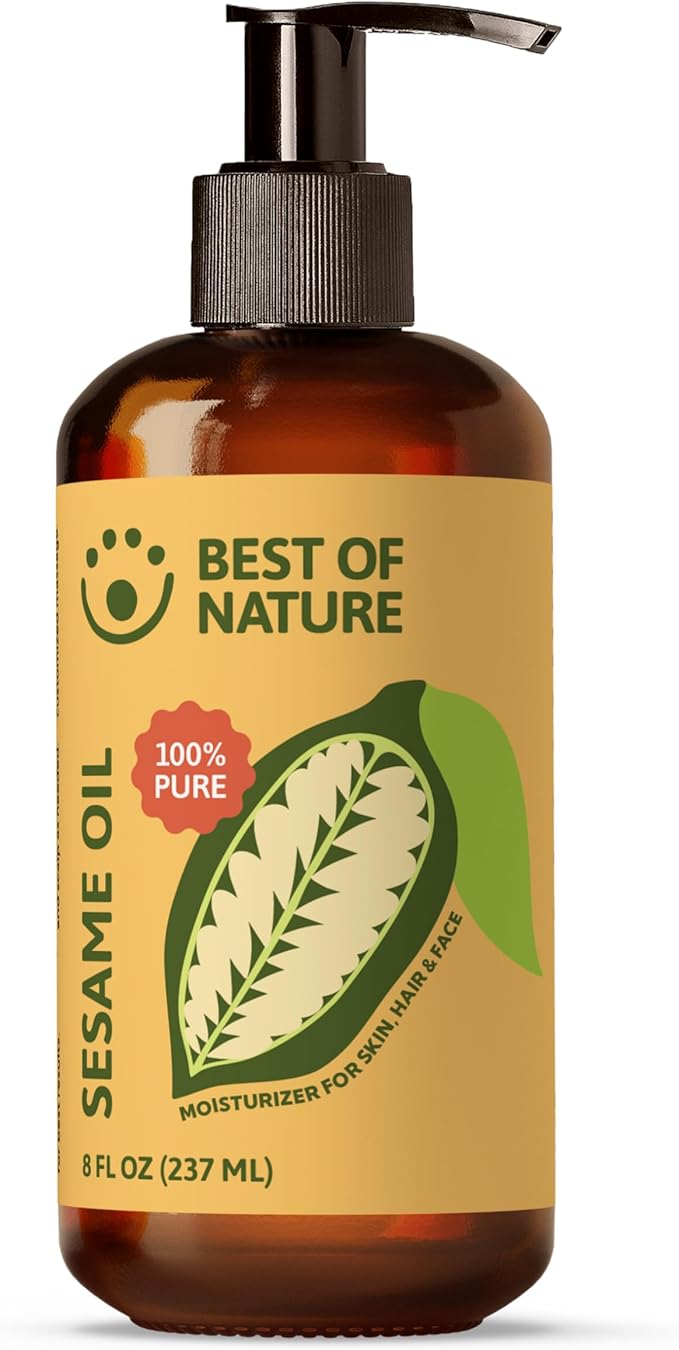 Best of Nature 100% Pure Sesame Natural Unscented Massage Oil, Deep Moisturizing Body & Skin Oil, Perfect Carrier Oil for Essential Oils, 8 fl oz