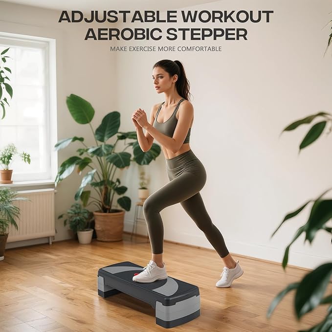 31" Aerobic Exercise Step Platform, Step Up Exercise Platform with 4" 6" 8" Adjustable Risers, Stair Stepper Workout Stepper for Home Gym Strength Training Fitness Equipment