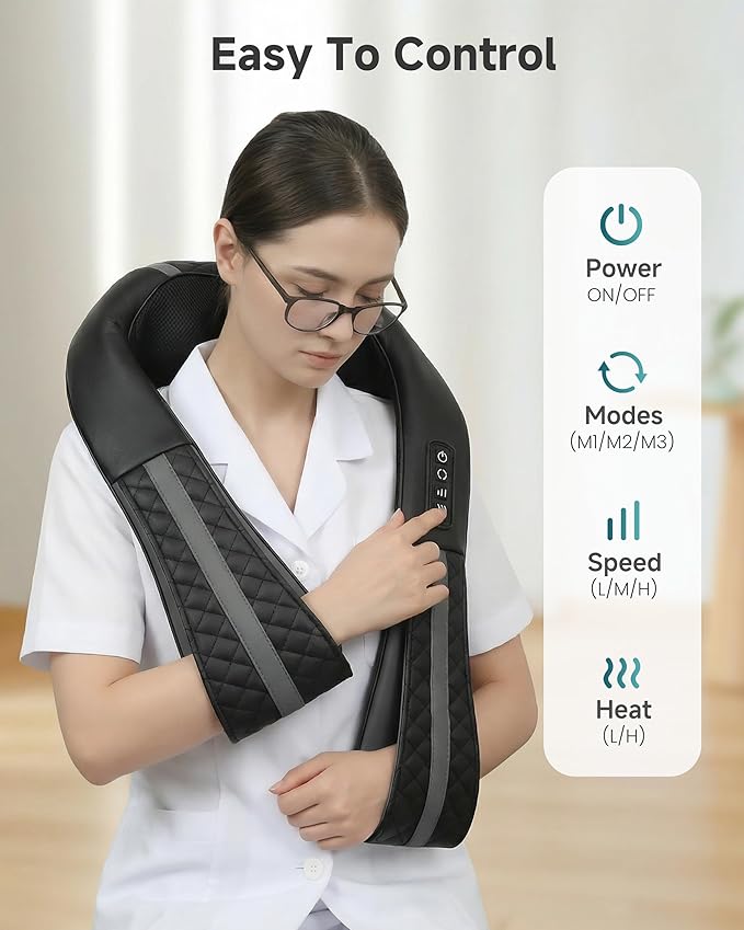 Snailax Cordless Neck Massager with Heat, Rechargeable Shiatsu Neck Back Massager for Pain Relief Deep Tissue, 4D Knead Shoulder Massager Pillow, Gifts/Presents for Mom, Dad, Black