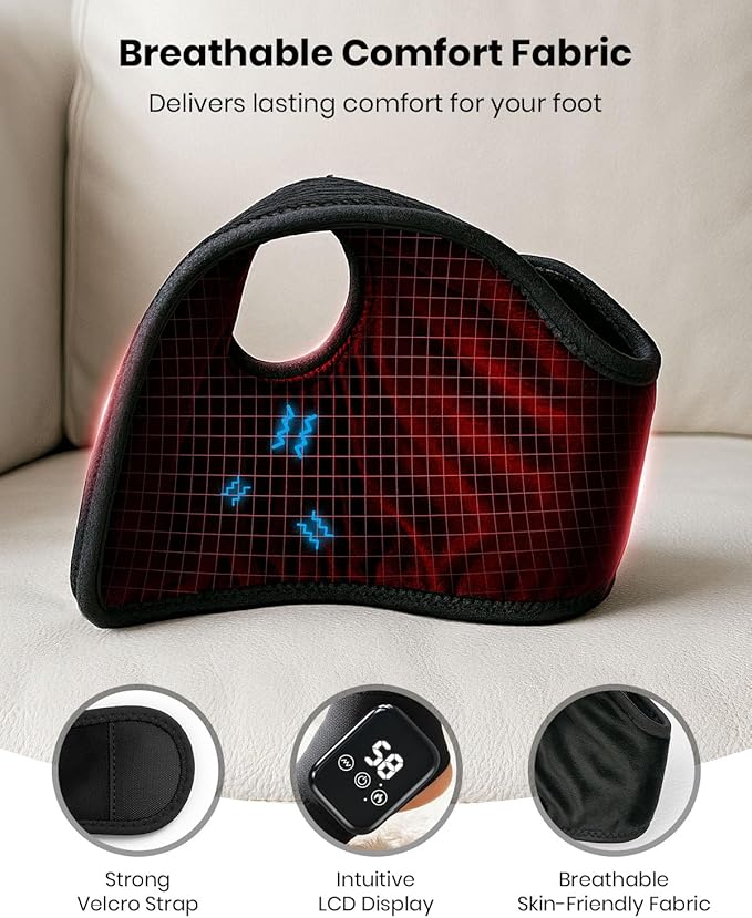 Foot Renew Massager for Neuropathy, 3-in-1 Cordless & Portable Foot and Ankle Massager for Heel, Arch & Ankle Relief, 3-Level Vibration & Heat, Ideal Gift, Includes Extension Strap (Black 2pcs)