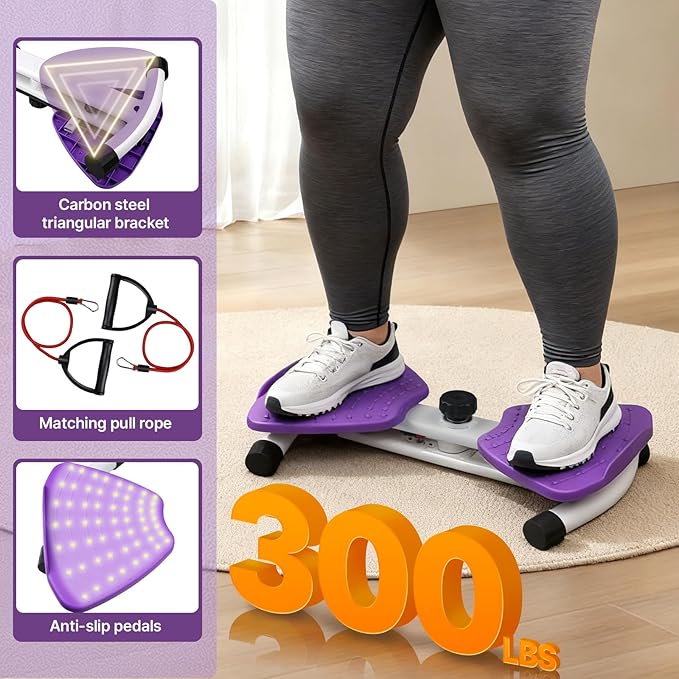 Waist Twister Machine with 300 lbs Weight Capacity, Abs Workout for Slim Waist and Core Ab Exercise, Noiseless Home Gym Exercise Equipment for Women Men, Pink and Purple
