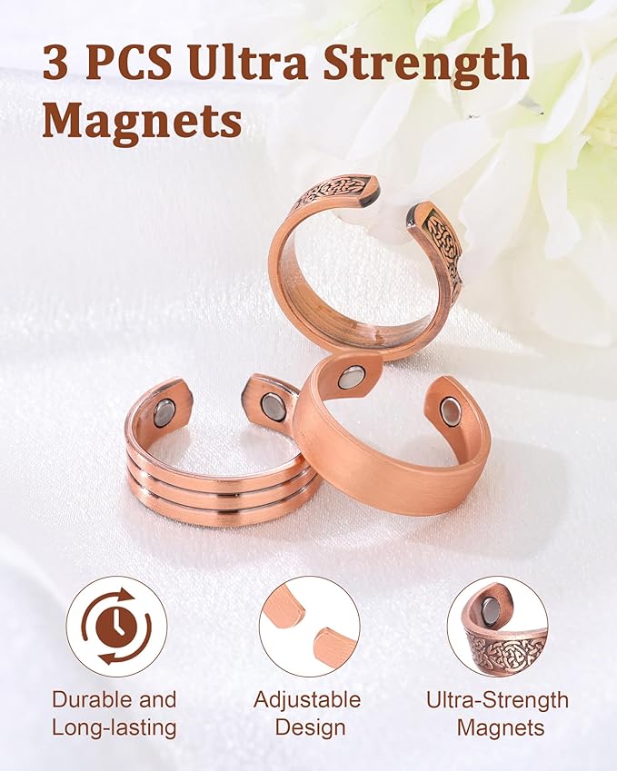 BioMag 3Pcs Lymphatic Drainage Copper Ring for Men Women, 99.99% Pure Copper Magnetic Rings, Jewelry Box