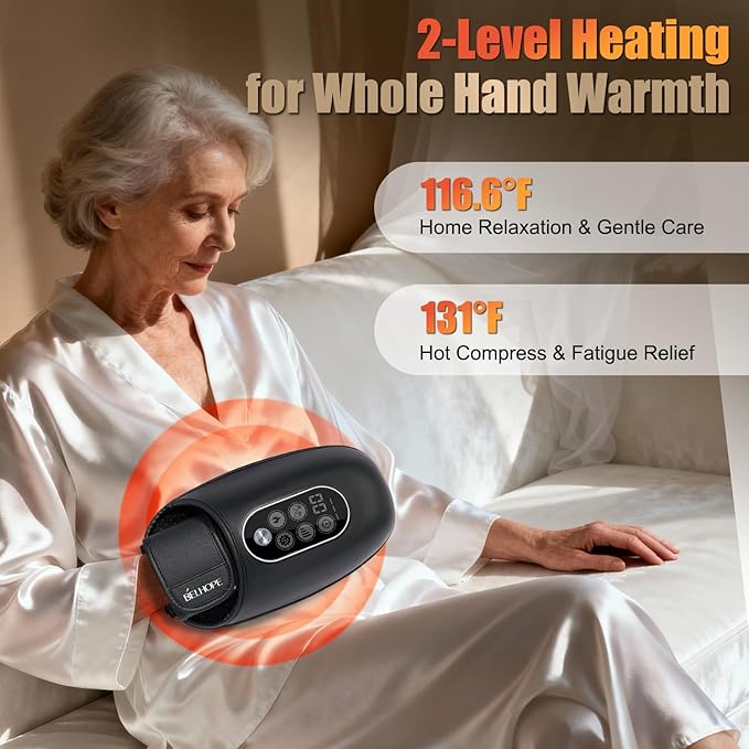 Hand Massager with Heat and Compression, Hand Massage for Arthritis and Carpal Tunnel Relief, 6 Intensities with Wrist Massager and Kneading Massage Nodes, Mother's Day Gifts for Men Women