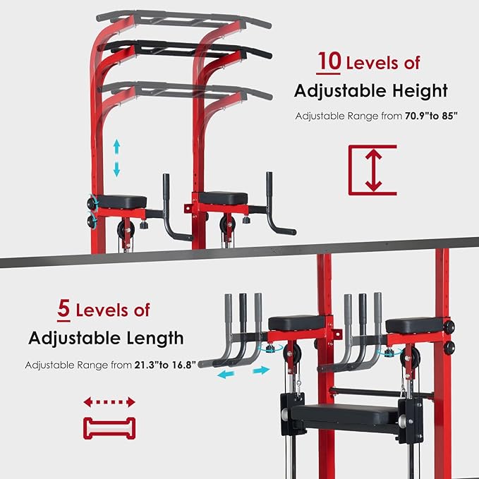 SogesPower Power Tower Dip Station Pull Up Bar for Home Gym Multi-Function Adjustable Height Strength Training Workout Equipment