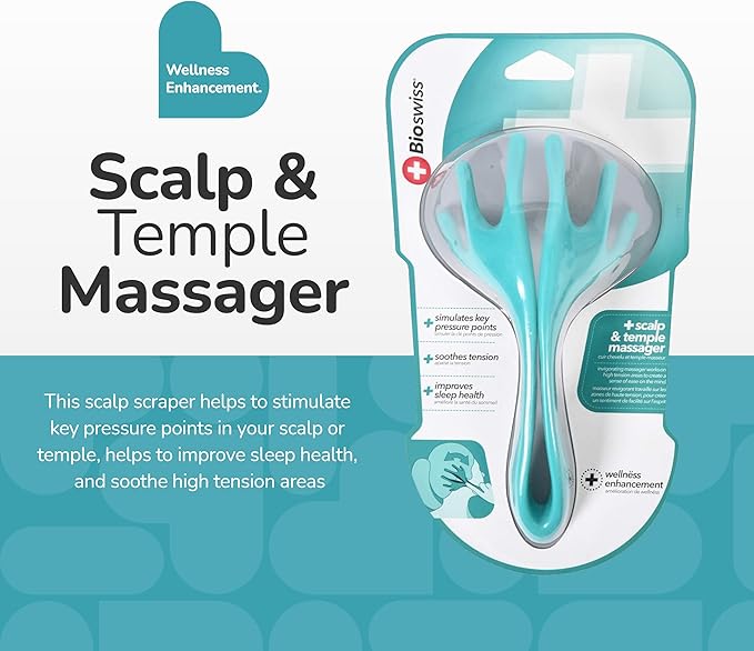 BioSwiss Head Massager, Handheld Scalp and Temple Tingler and Scratcher, Relaxing Hair and Head Stimulation Tool