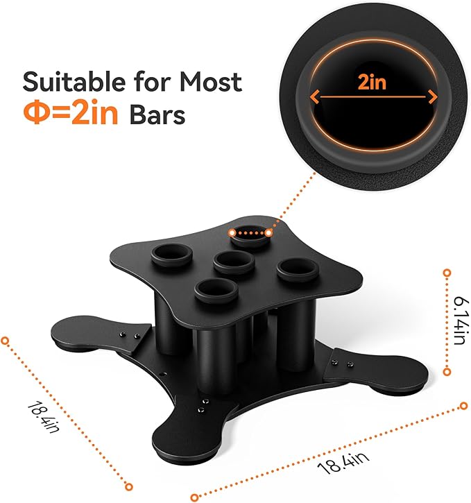 Vertical Barbell Storage Rack - 5-Bar Barbell Holder Floor Stand, 2-Inch Olympic/Curl Bar Compatible, with Protective Sleeve Inserts, Organizer for Home & Garage Gym