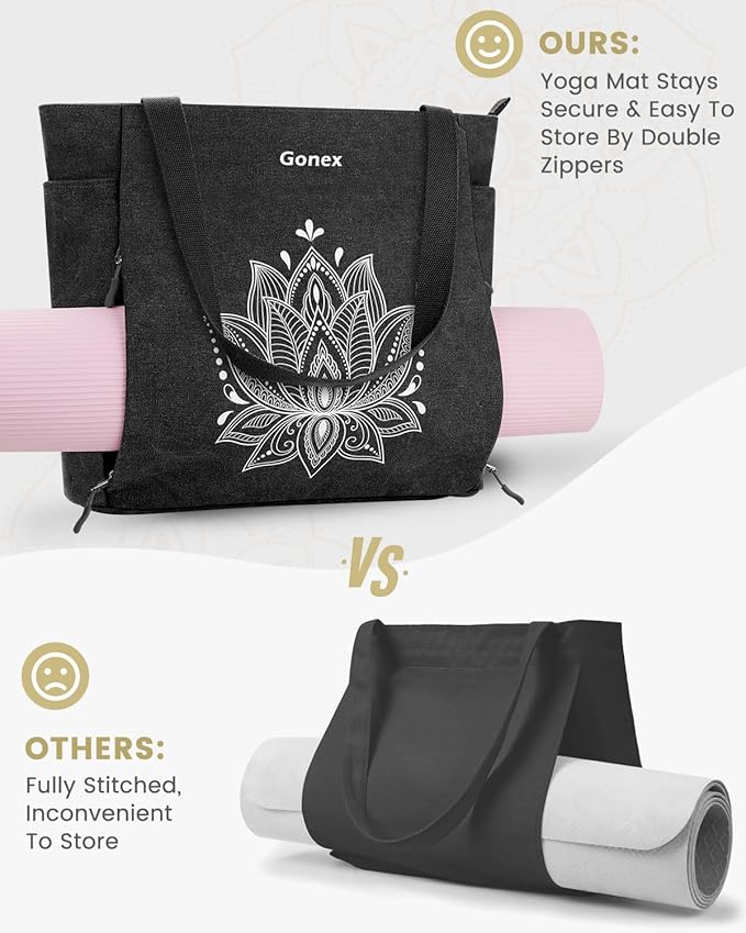 Gonex Yoga Mat Bag, Large Tote Bag with Multi Pockets for Women Men, Canvas Mat Carrier, Full Zipper Easy Access for Pilates Gym Travel