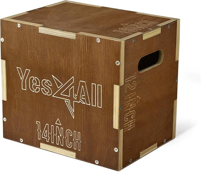Yes4All Plyo Box, 3-in-1 Wooden Box Jumps for Home Gym, 450 lbs Boxes Step Up with Smooth Edges & Wide Built-in Handles for Jumping, Strength Training, Lunges, Squats, Dips