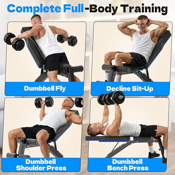 Adjustable Folding Weight Bench for Home Gym, 660 lbs Capacity Multi-Functional Workout Bench Sturdy Durable for Full Body