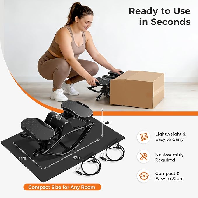 Rock Stepper Side to Side Low Impact Stair Stepper,Quiet Steppers for Exercise at Home with Resistance Bands & Non-Slip Mat – Exercise Step Balance Board Workout Equipment for Apartment & Living Room