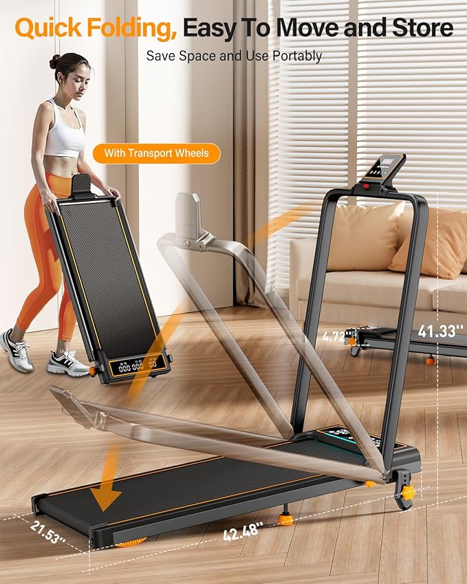 Treadmill Walking Pad with 15% Incline/Handle Bar/2 LED Display, 3.5HP Portable Treadmills for Home Small, Foldable Walking Pad Treadmill 350+lb Capacity, Smart App, 4 Adjustable Incline, RGB Light