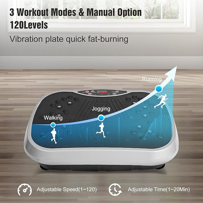 Vibration Plate Exercise Machine with 2 Resistant Bands,Whole Body Workout Vibration Platform,3 Modes Home Fitness Training Equipment for Weight Loss Fat Burner