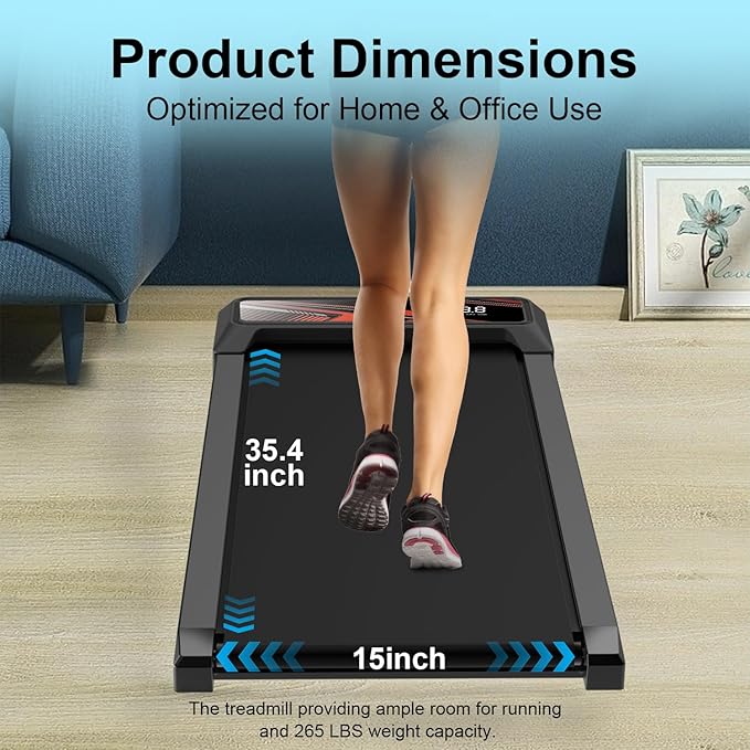 Under Desk Treadmill, Walking Treadmill Pad, 2.5 HP 265 Lbs Low Noise Walking Pad Incline LED Display with Remote Control Walking Jogging Running Machine, Treadmills for Home and Office