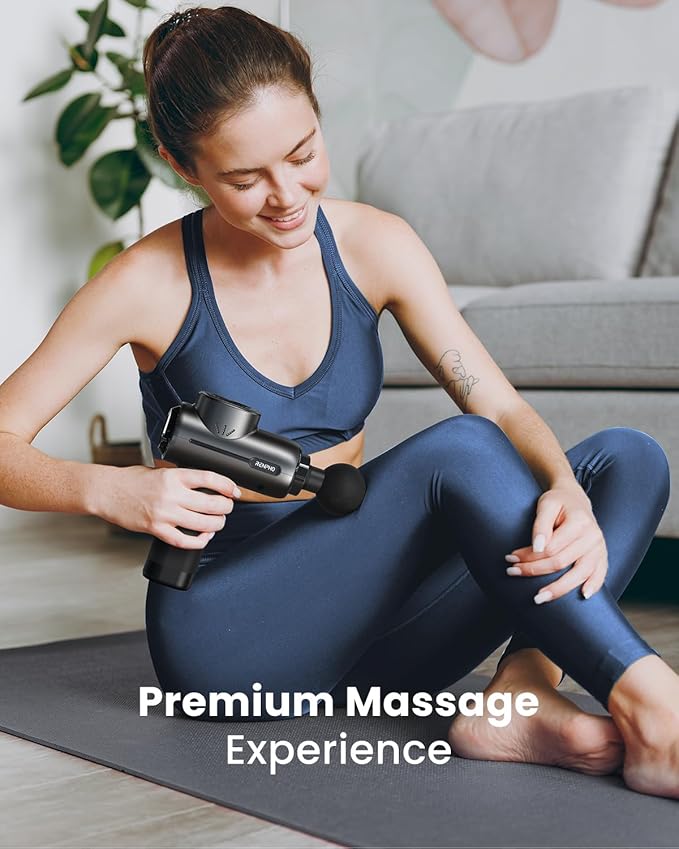 RENPHO Active+ Thermal Massage Gun with Heat, App Control, Deep Tissue Percussion Massager for Back and Neck, Portable Handheld Massager with 5 Speeds, 5 Attachments, Carry Case, Black
