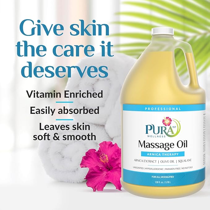Arnica Therapy 1 Gallon Massage Oil, Arnica Extract, Professional, Massage Therapy, Deep Tissue, Unscented, Hypoallergenic, Natural Ingredients, Skin Hydrating, Moisturizing, Muscle Relief