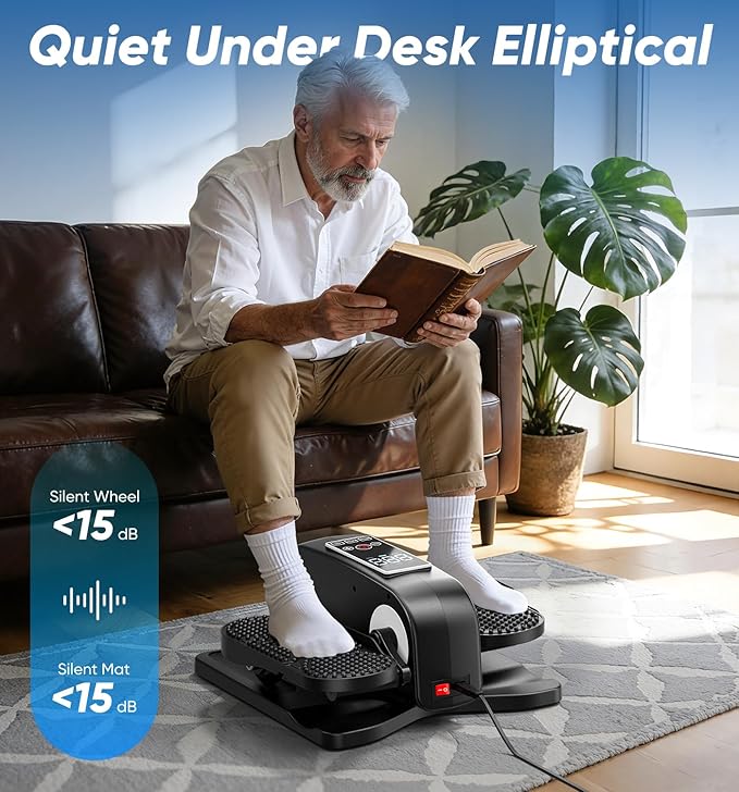 HOMGIM Under Desk Elliptical Machine - Quiet Motorized Leg Exerciser with Smart Remote, 12-Speed Manual Programs Auto/3 Auto Programs LCD Display & Bidirectional Motion for Home/Office (Blackish Gray)