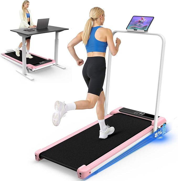 Incline Walking Pad with Handle Bars, 3.5HP Foldable Portable Treadmills for Home Office, Low Noise <40dB Under Desk Treadmill with 330LB Capacity, Wide Running Belt with Remote Control & LED Display