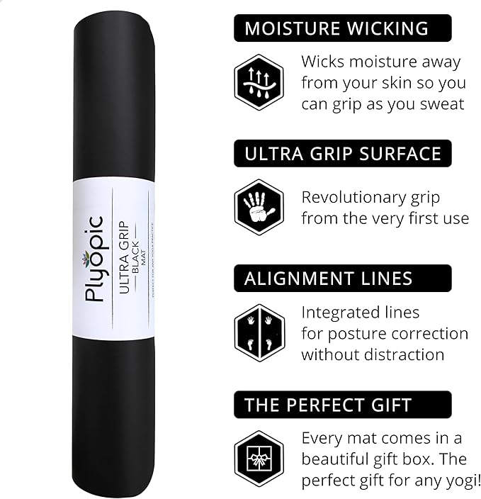 Plyopic. Ultra-Grip Pro Yoga Mat – EXTREME Non-Slip Performance - Dry Grip & Wet Grip - Alignment Lines - Comfortable & Sweat Resistant - For Yoga, Pilates, Exercise, Workout, Bikram & Hot Yoga