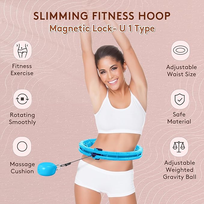 U1 Weighted Hula Hoop – 30 Knots 19"–61" Adjustable Waist, Magnetic Lock with Spring Massage Heads, Infinity Hoop Plus Size for Adults & Kids, Ab Workout, Weight Loss, Abdominal Toner