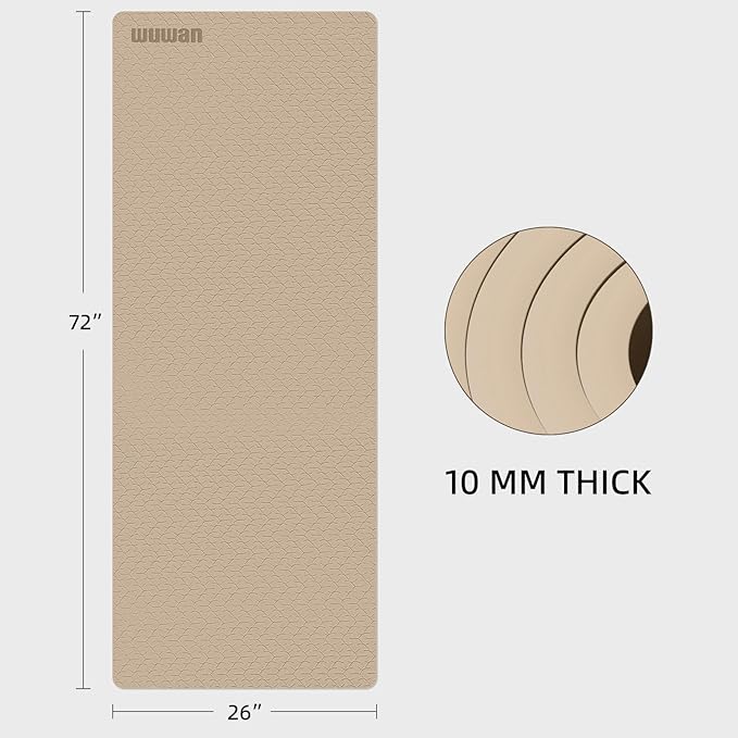 10 mm Yoga Mat 72"x26" TPE Non-Slip Exercise Mat 0.4" Thick, Easy-to-Carry Fitness Mat for Yoga, Pilates & Workout, Professional Mat, Made with Recyclable Material, Durable, Easy to Clean