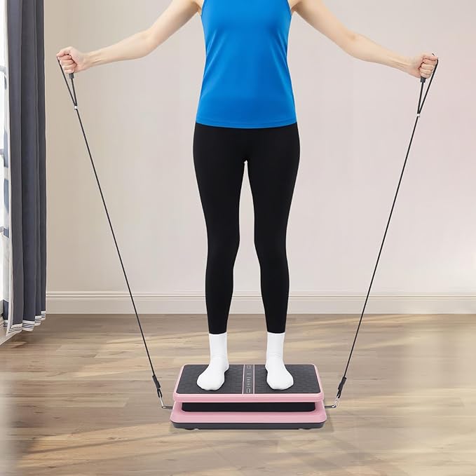 Vibration Plate Exercise Machine, Adjustable Speed, High-Intensity Vibration for Muscle Activation, Full-Body Workout Vibrating Platform w/ Resistance Bands, Fitness Equipment for Strength Tonin