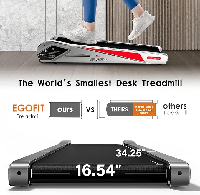 Egofit Walker Pro/Plus Smallest Under Desk Treadmill Walking Pad, Small & Compact Walking Treadmill with Fixed 5% Incline to Fit Desk Perfectly and Home & Office with APP & Remote Control