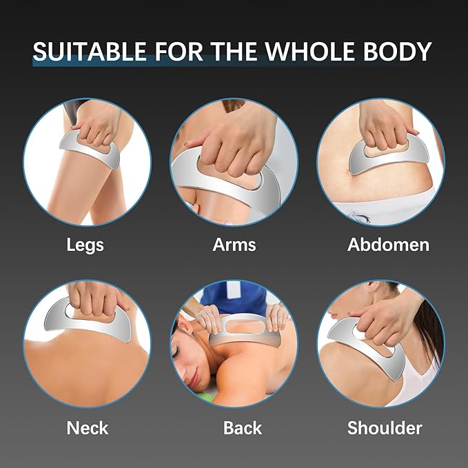 Gua Sha Massage Tool with Handle (Stainless Steel) ，Body Muscle Massage Scraper Tools，Larger Fascia Guasha Scraping Metal Tool for Back Neck Face Leg