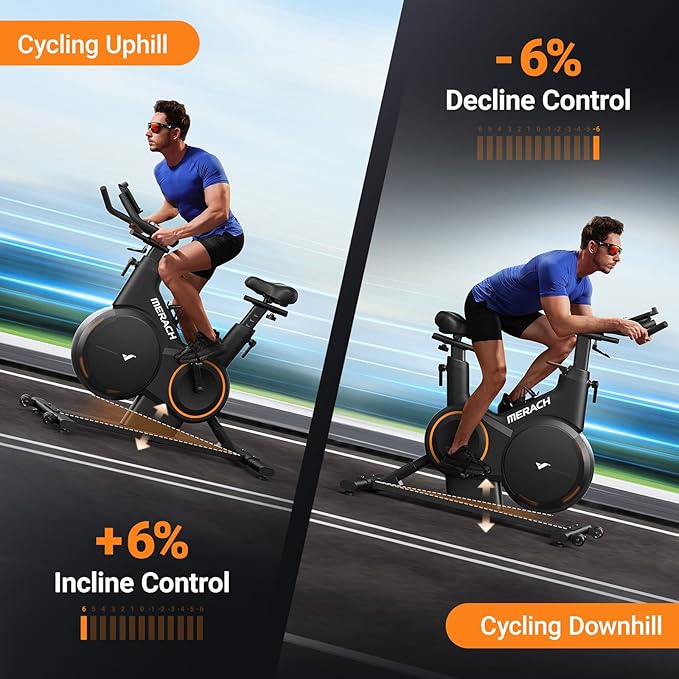 Merach Exercise Bike with Incline & Decline, Stationary Bike for Home Gym Fitness, Automated Magnetic Resistance, Indoor Workout Bike with Self-Developed App, 350 lbs Weight Capacity